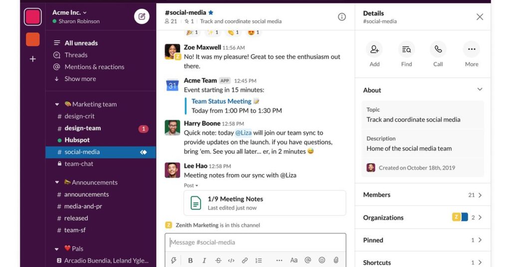 Slack interface